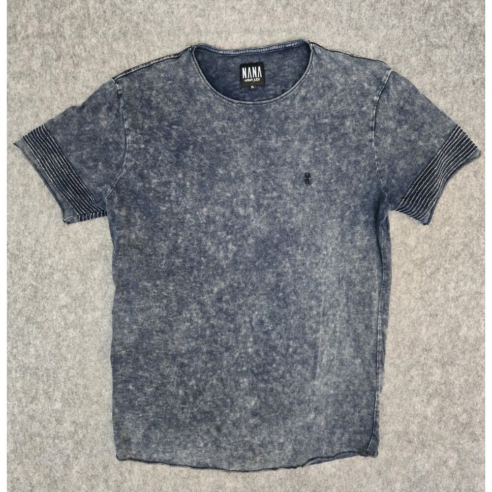 NANA JUDY Men Washed BlUE Zipper Side Crew Neck T-Shirt Sz XL Streetwear Grunge